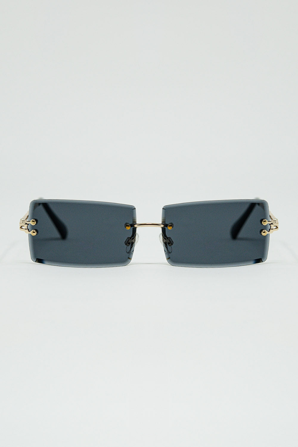 Gold Thin Rimless Square Sunglasses With Black Lenses – Szua Store