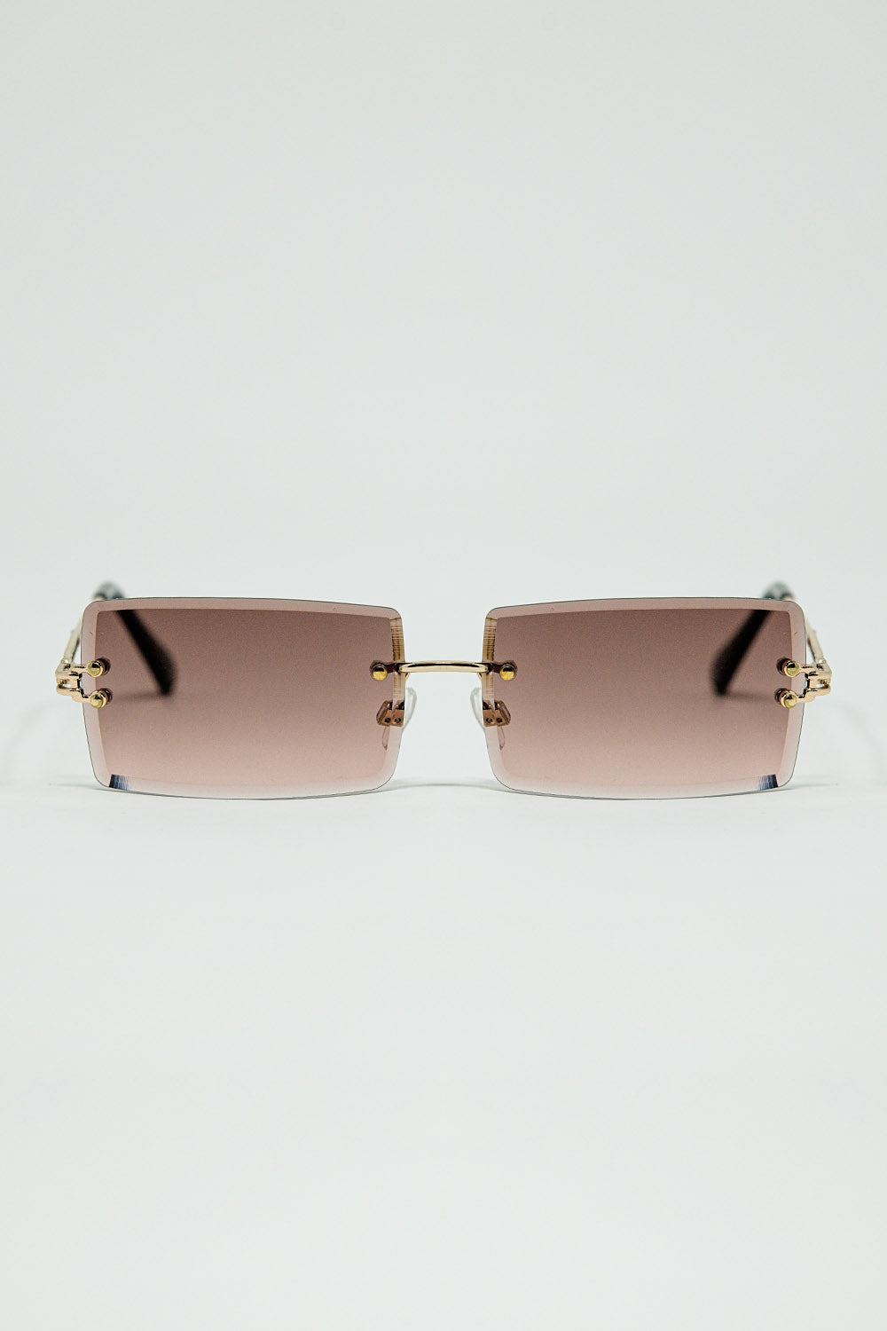 Gold Thin Rimless Square Sunglasses with Soft Brown Gradient