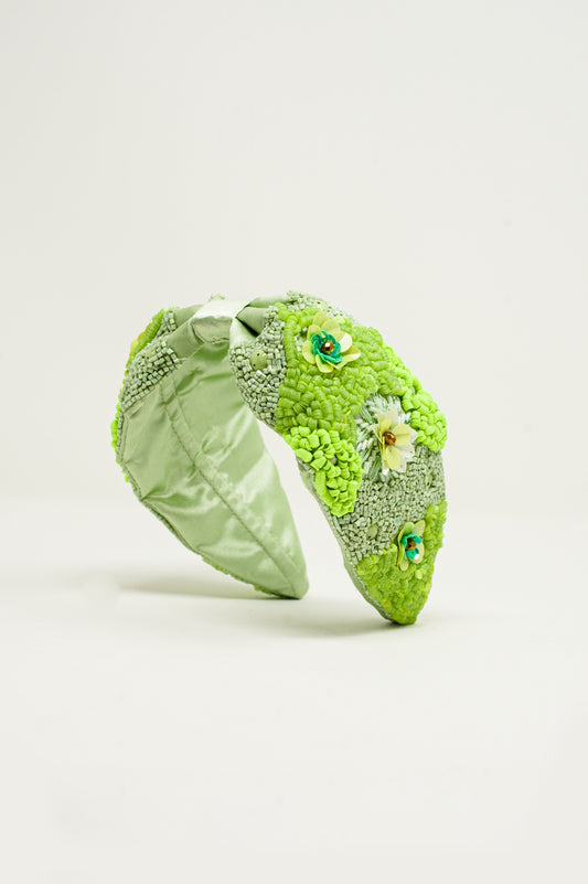 Chunky headband with embellished green flowers - Szua Store