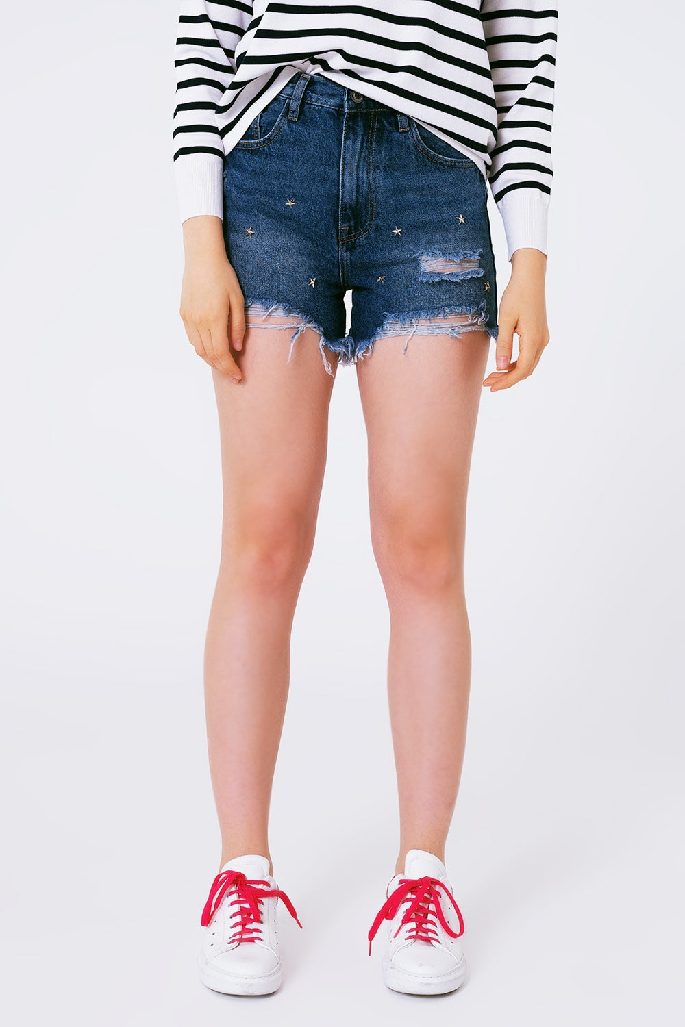 Star stud embellishment denim shorts - Szua Store