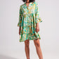 3/4 sleeve mini dress in green