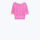 3/4 sleeves fuchsia knit sweater with zig zag stripes details