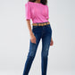 3/4 sleeves fuchsia knit sweater with zig zag stripes details