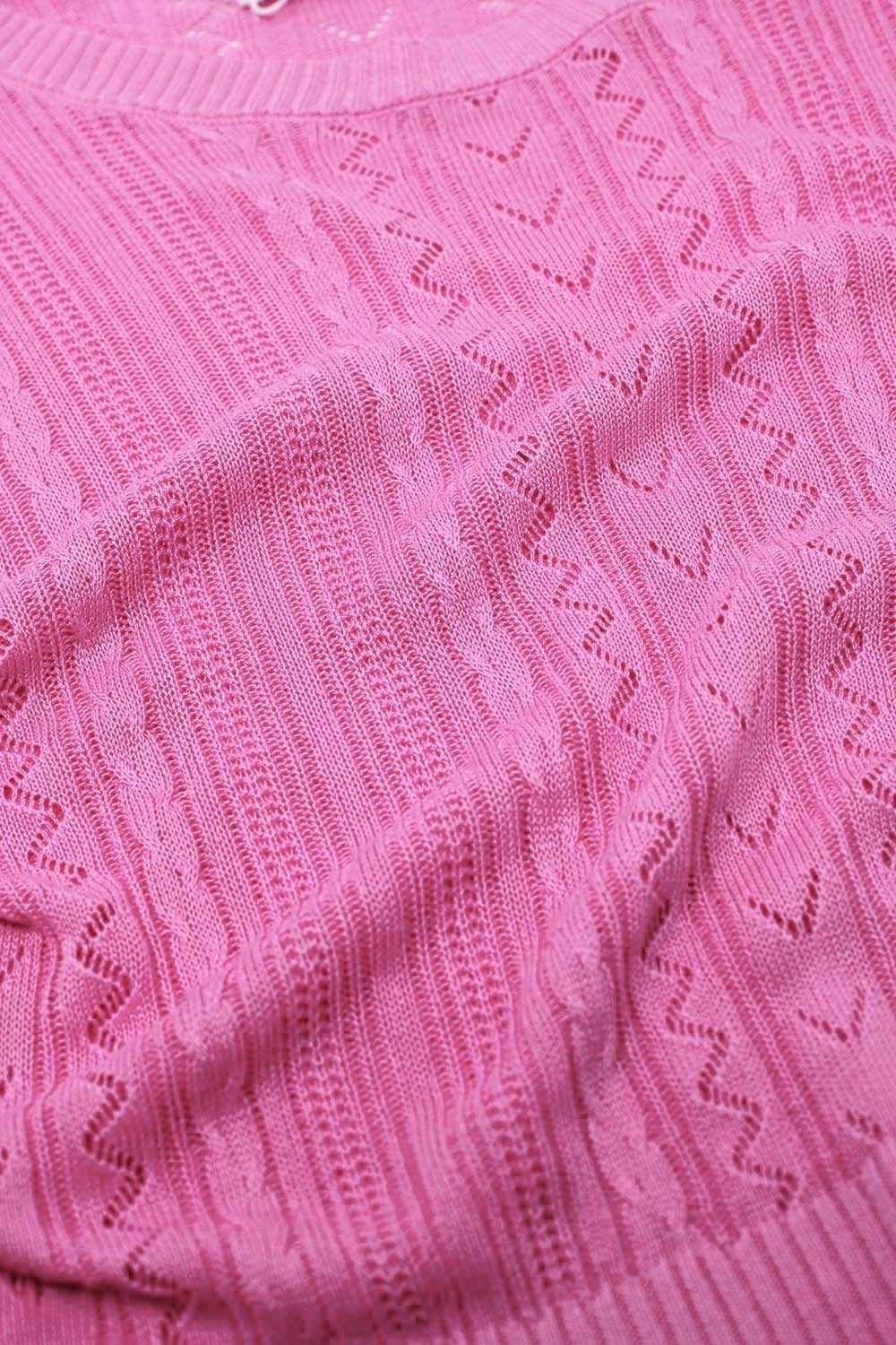 3/4 sleeves fuchsia knit sweater with zig zag stripes details