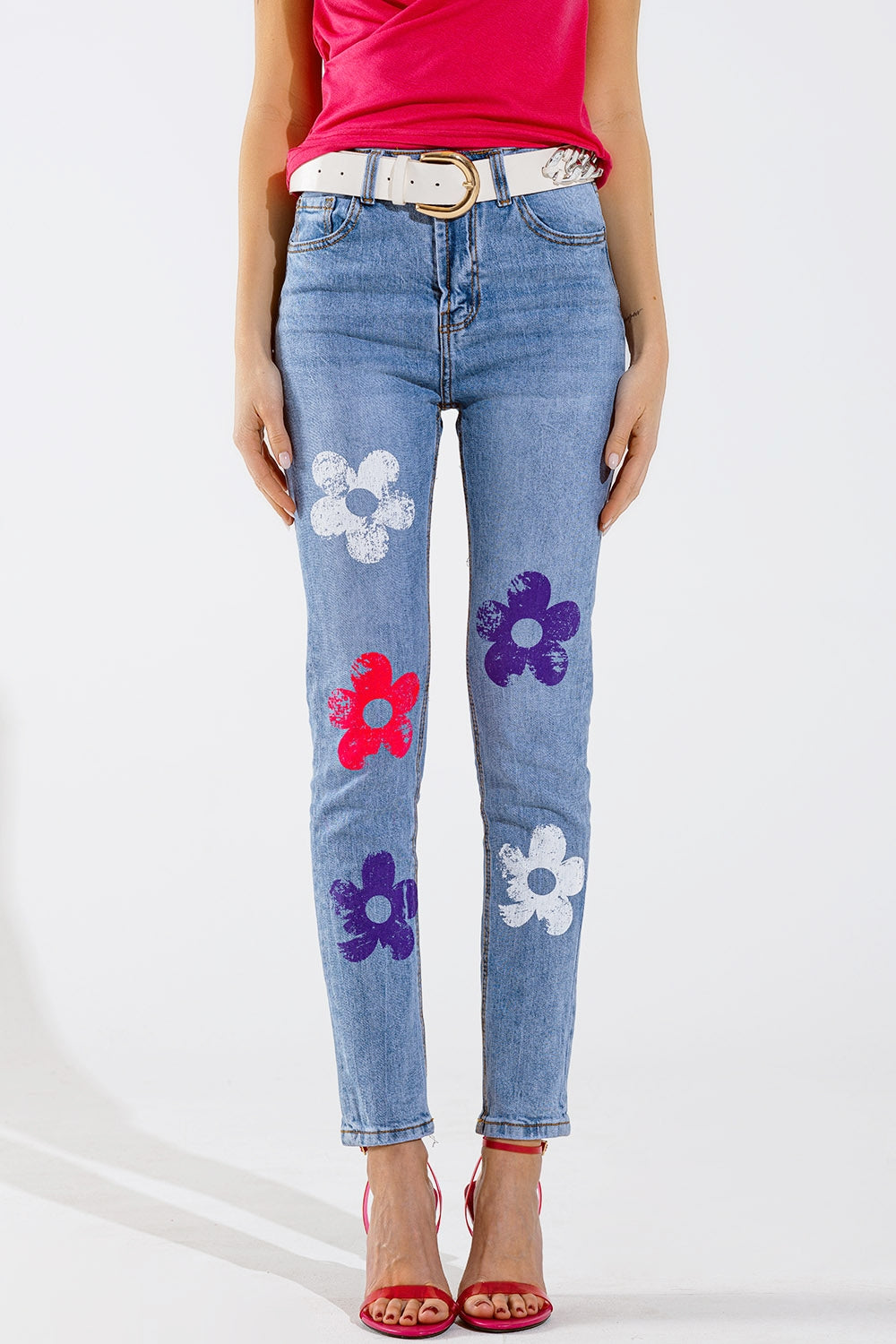 Q2 5 Pocket Jeans skinny With Flower Detail