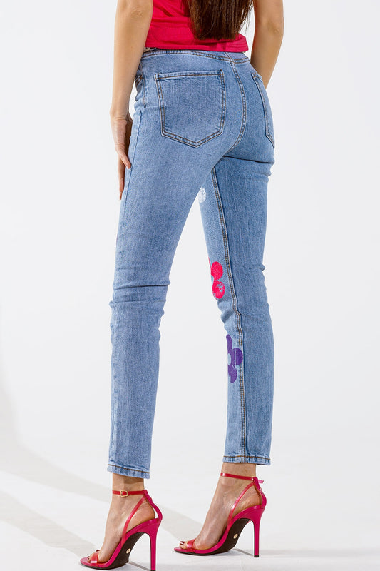 5 Pocket Jeans skinny With Flower Detail