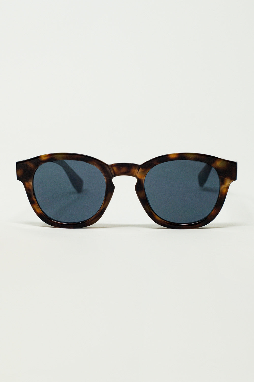 Q2 90's Round Sunglasses With Black Lenses and Dark Brown Toroise Shell Frame