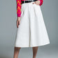 Q2 A line Midi White Skirt With Pockets in White