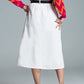 A line Midi White Skirt With Pockets in White