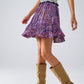 Q2 Animal Print Purple Mini Skirt With Ruffle