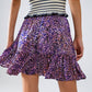 Animal Print Purple Mini Skirt With Ruffle