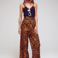 Animal Print Straight Leg Pants With Wide Buckle Belt