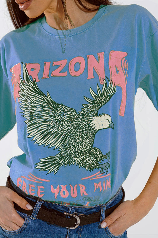 Camiseta Arizona con Estampado Digital Águila en Azul