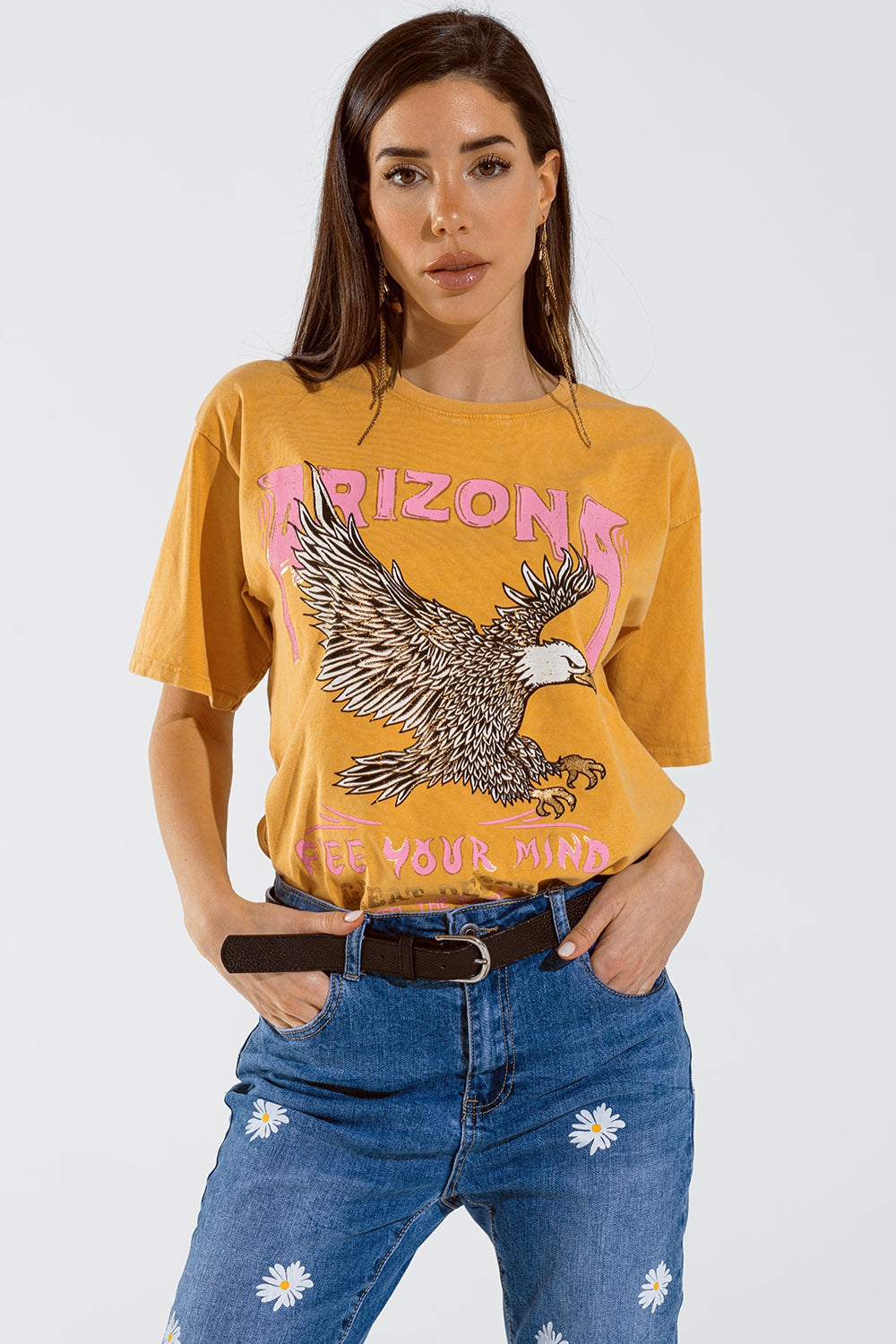 Q2 Arizona T-shirt with Eagle Digital Print in orange