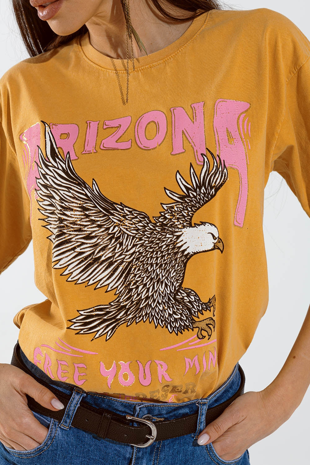 Arizona T-shirt with Eagle Digital Print in orange