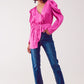 Q2 Asymmetric puff sleeve blouse in fuchsia