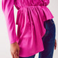 Asymmetric puff sleeve blouse in fuchsia