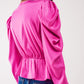 Asymmetric puff sleeve blouse in fuchsia