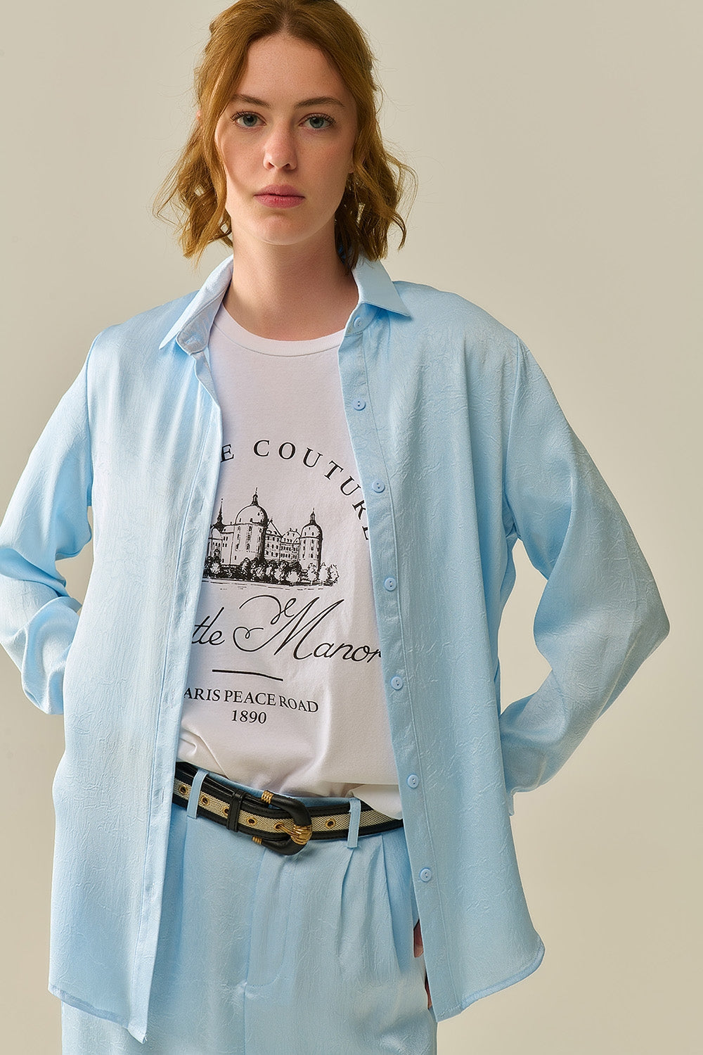 Q2 Baby Blue Buttoned Shirt in satin