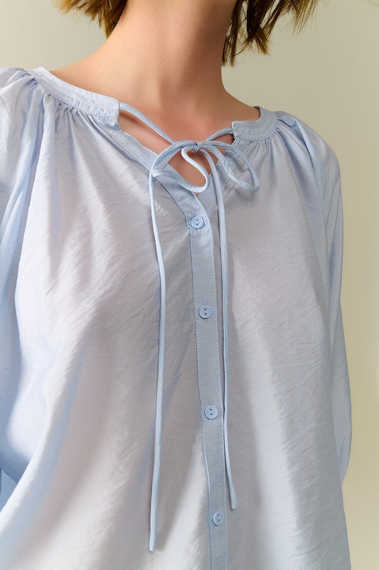 Baby Blue chiffon Top With Puffed Sleeves