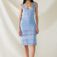 Q2 Baby Blue Midi Sleeveless Dress With V-neck and Crochet Design