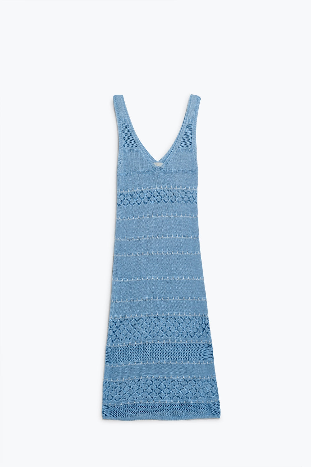 Baby Blue Midi Sleeveless Dress With V-neck and Crochet Design