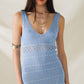 Baby Blue Midi Sleeveless Dress With V-neck and Crochet Design