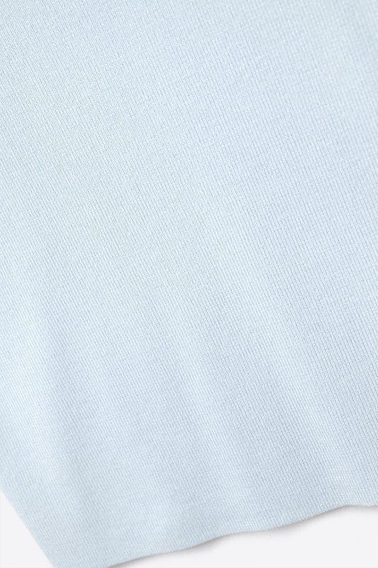 Baby Blue ribbed knit top with V-neck and spaghetti straps