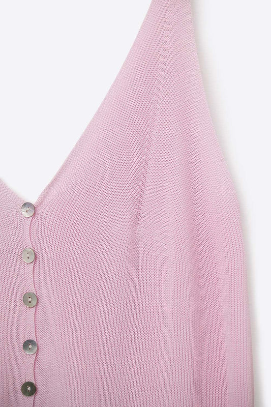 Baby pink Knit Buttoned Crop Top