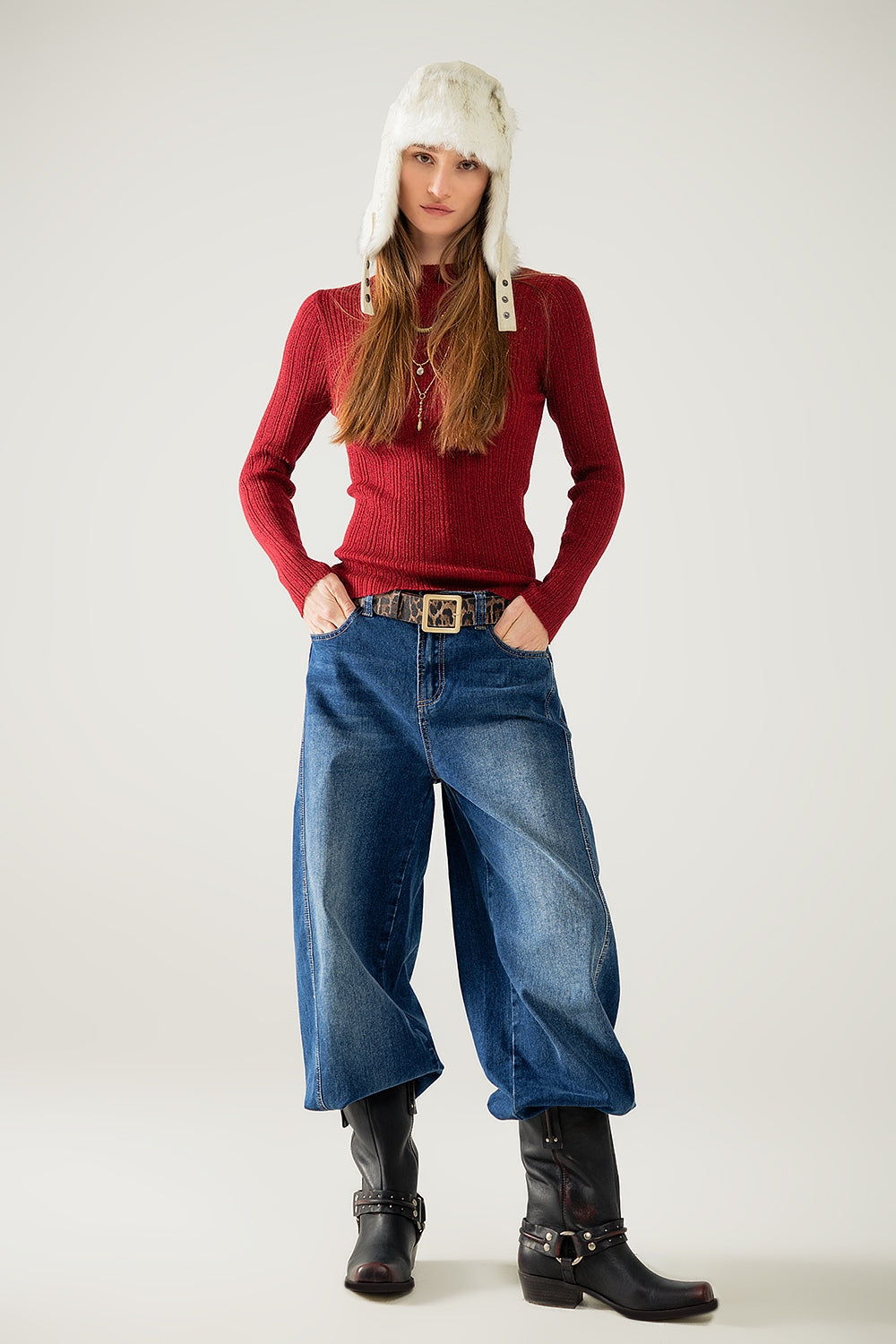 baggy balloon jeans in mid wash