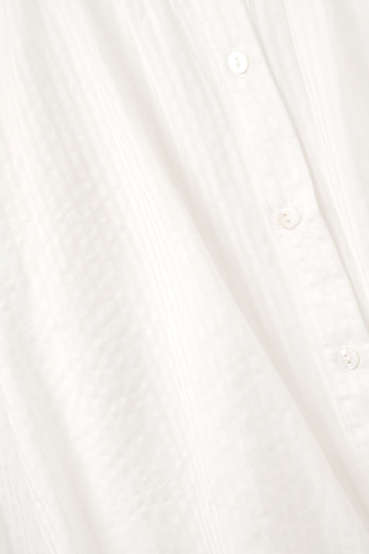 Balloon-Sleeve Striped Blouse in White