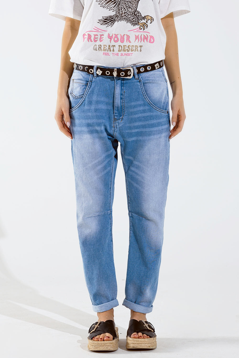 Q2 Basic Boyfriend Jeans With Stitch Detail