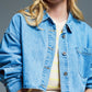 Q2 Basic cropped denim jacket in light blue With Chest Pocket