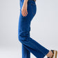 Q2 Basic Dark Blue Denim Jeans With Braid Detail At Waist