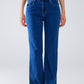 Basic Dark Blue Denim Jeans With Braid Detail At Waist