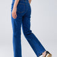 Basic Dark Blue Denim Jeans With Braid Detail At Waist