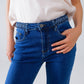 Basic Dark Blue Denim Jeans With Braid Detail At Waist