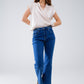 Basic Dark Blue Denim Jeans With Braid Detail At Waist