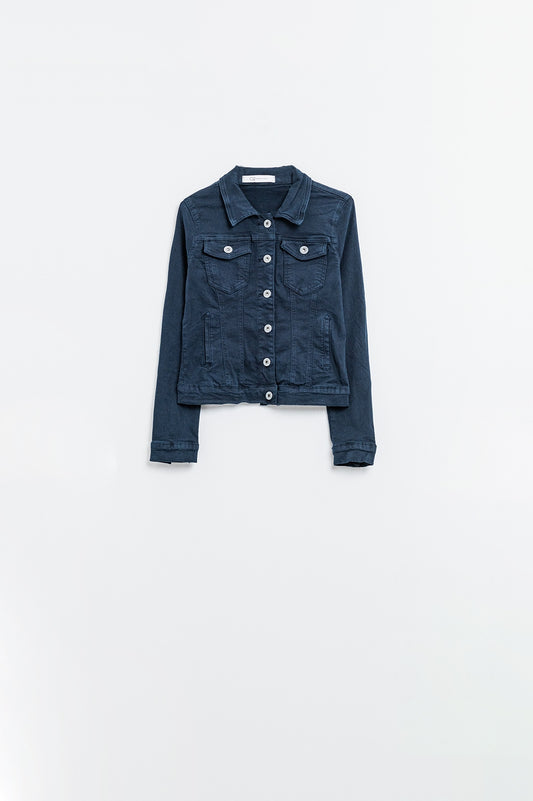 Basic Denim Jacket With Pockets in navy