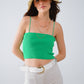 Q2 Basic knitted Top In Green With Thin Straps