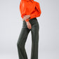 Basic poplin orange shirt with balloon long sleeves