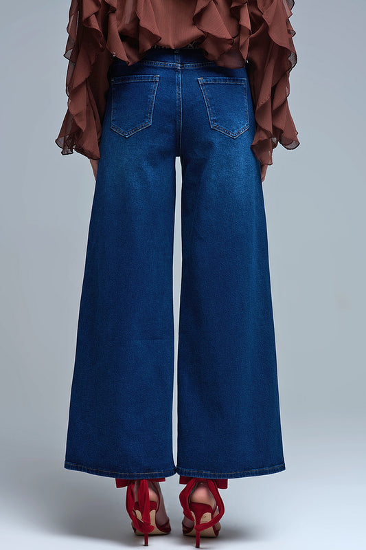 Basic Stretch Jeans with Wide Leg in Deep Blue