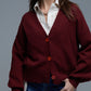 Basic V-neck Cardigan With Long Sleeve in burgundy