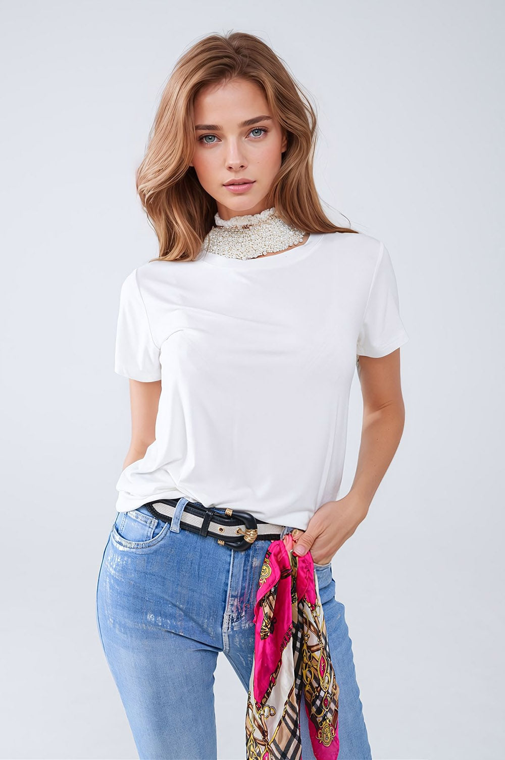 Basic White Crew Neck viscose T-shirt