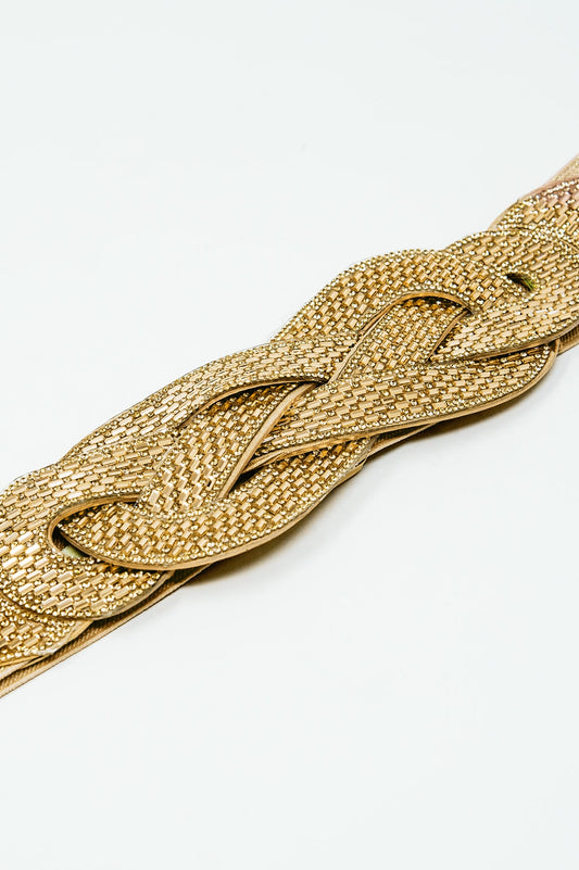 Beige Belt With Gold Woven Detail