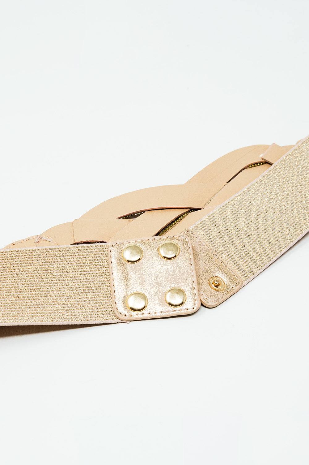 Beige Belt With Gold Woven Detail