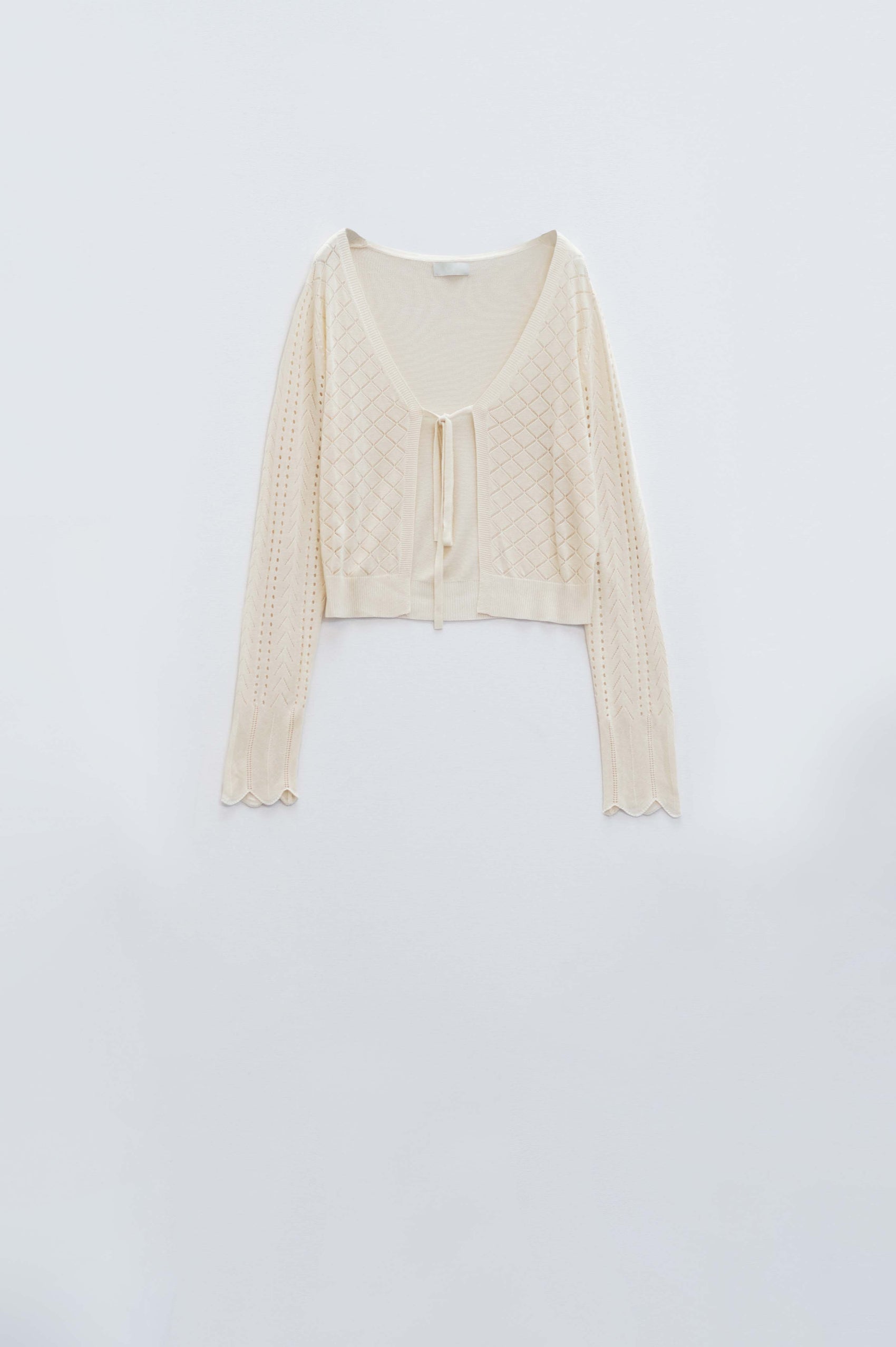 Q2 Beige Cardigan with Argyle Print and Tie Closing