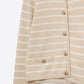 Beige Cardigan with White Stripes and Gold Buttons