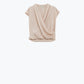 Beige Crossed Silk Top With V-neck and Short Sleeves