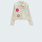 Beige Denim Jacket With Embroided Flowers